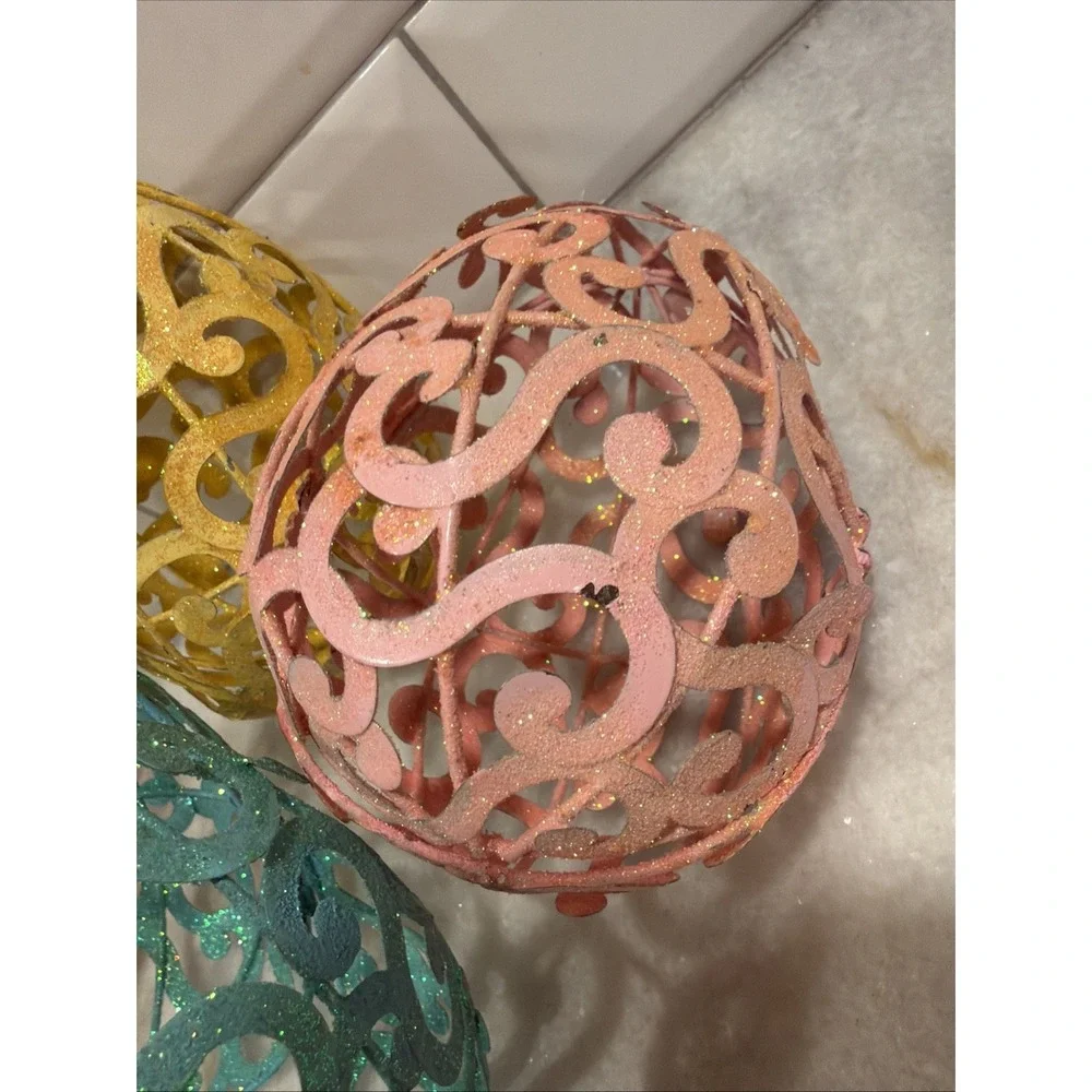 Set‎ Of 6Vintage Pier 1 Metal Scroll Glitter Eggs Easter 003